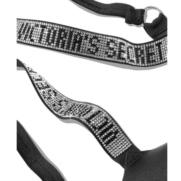 NWT Victoria Secret Rhinestone one piece black swimsuit size large - Picture 2 of 5